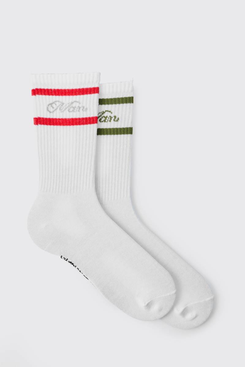 2er-Pack gestreifte Man Sport-Socken von boohooman
