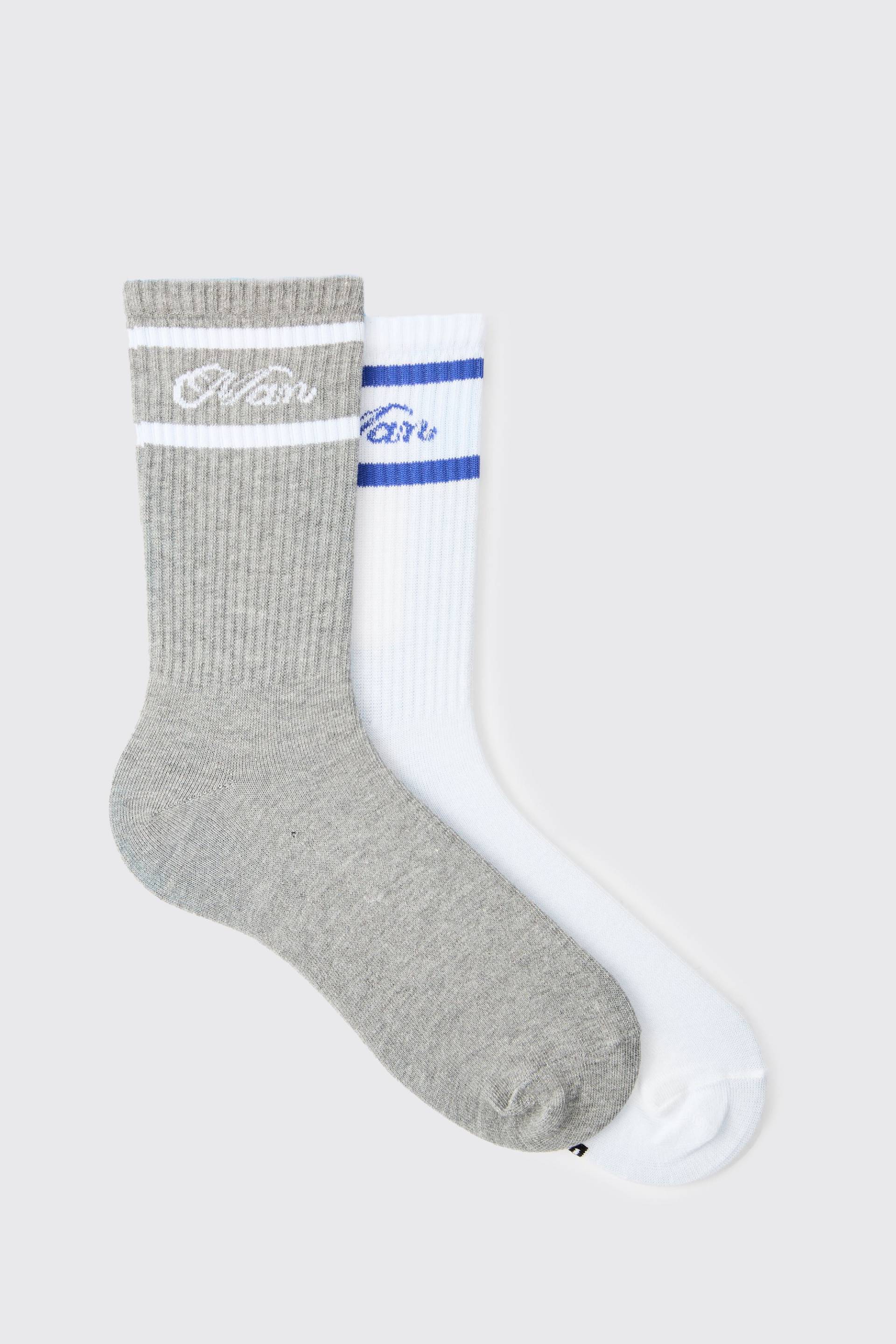2er-Pack gestreifte Man Sport-Socken von boohooman