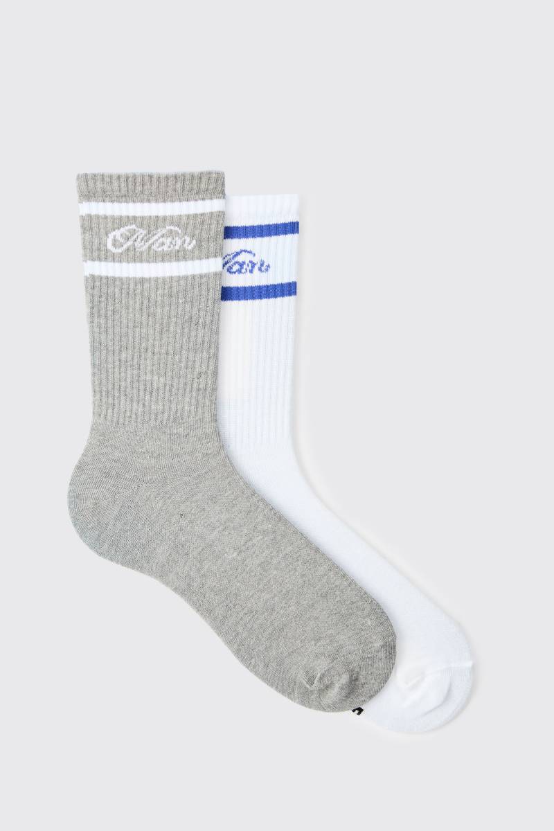 2er-Pack gestreifte Man Sport-Socken von boohooman