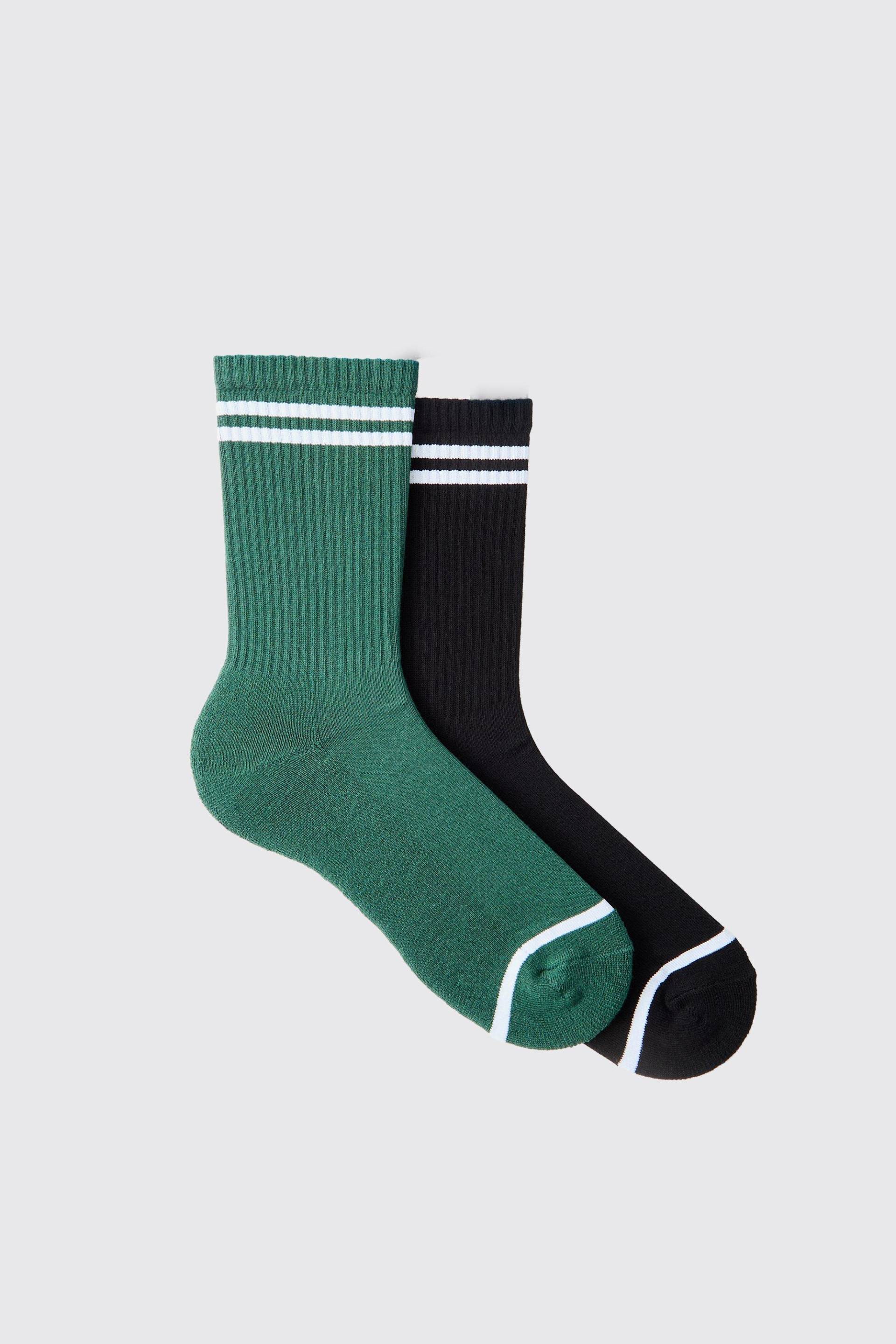 2er-Pack gestreifte Sportsocken mit Official Man Print - Mehrfarbig - ONE SIZE, Mehrfarbig von boohooman