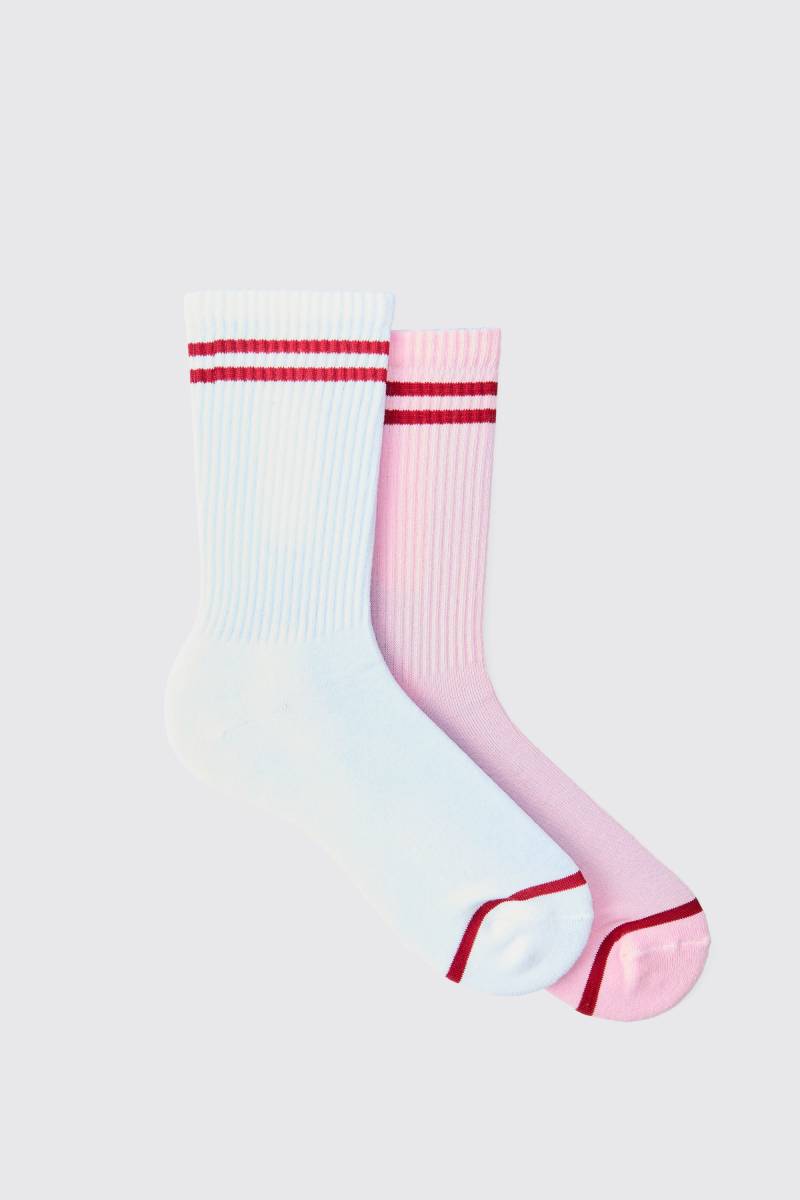 2er-Pack gestreifte Sportsocken mit Official Man Print von boohooman
