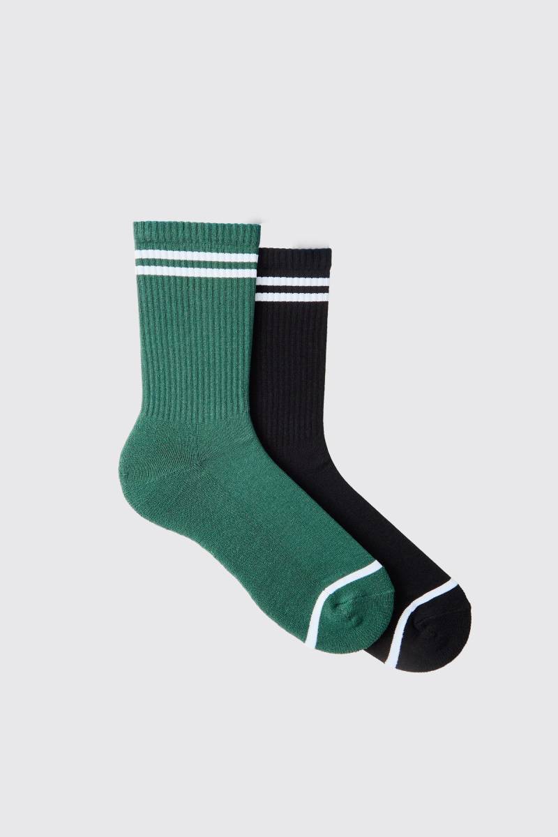 2er-Pack gestreifte Sportsocken mit Official Man Print von boohooman