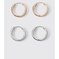 2er-Pack goldene und silberne Creolen - ONE SIZE, Silber von boohooman