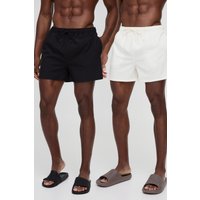 2er-Pack kurze Badehose in Schwarz und Ecru von boohooman