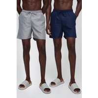 2er-Pack mittellange Badehose in Dunkelblau und Grau - Mehrfarbig - M, Mehrfarbig von boohooman