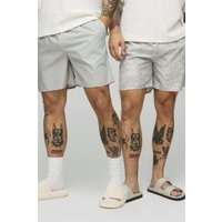 2er-Pack mittellange Camouflage Badehose - Grau - S, Grau von boohooman