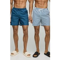 2er-Pack mittellange gestreifte und mittellange Badehose - Blau - XS, Blau von boohooman