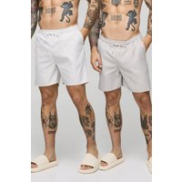 2er-Pack mittellange gestreifte und mittellange Badehose - Grau - XS, Grau von boohooman
