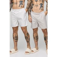 2er-Pack mittellange gestreifte und mittellange Badehose von boohooman