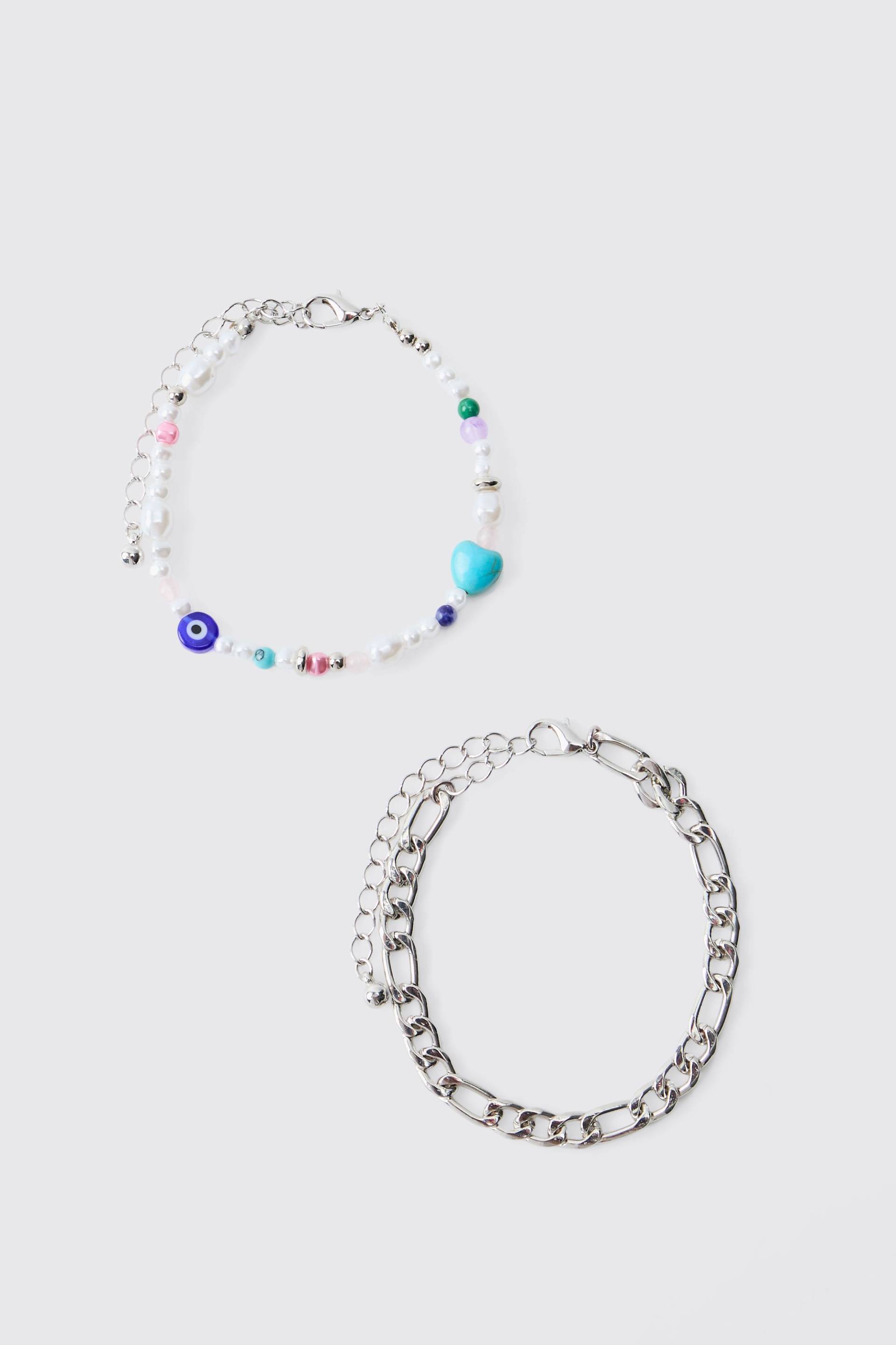 2er-Pack silberne Armbänder - ONE SIZE, Silber von boohooman