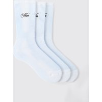3er-Pack Socken mit Man-Stickerei - Weiß - 5-8, Weiß von boohooman