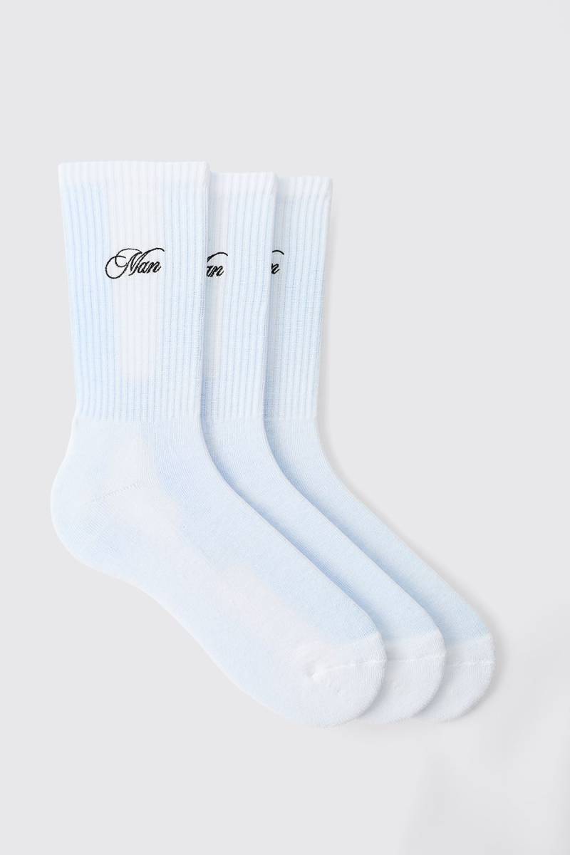 3er-Pack Socken mit Man-Stickerei - Weiß - 5-8, Weiß von boohooman