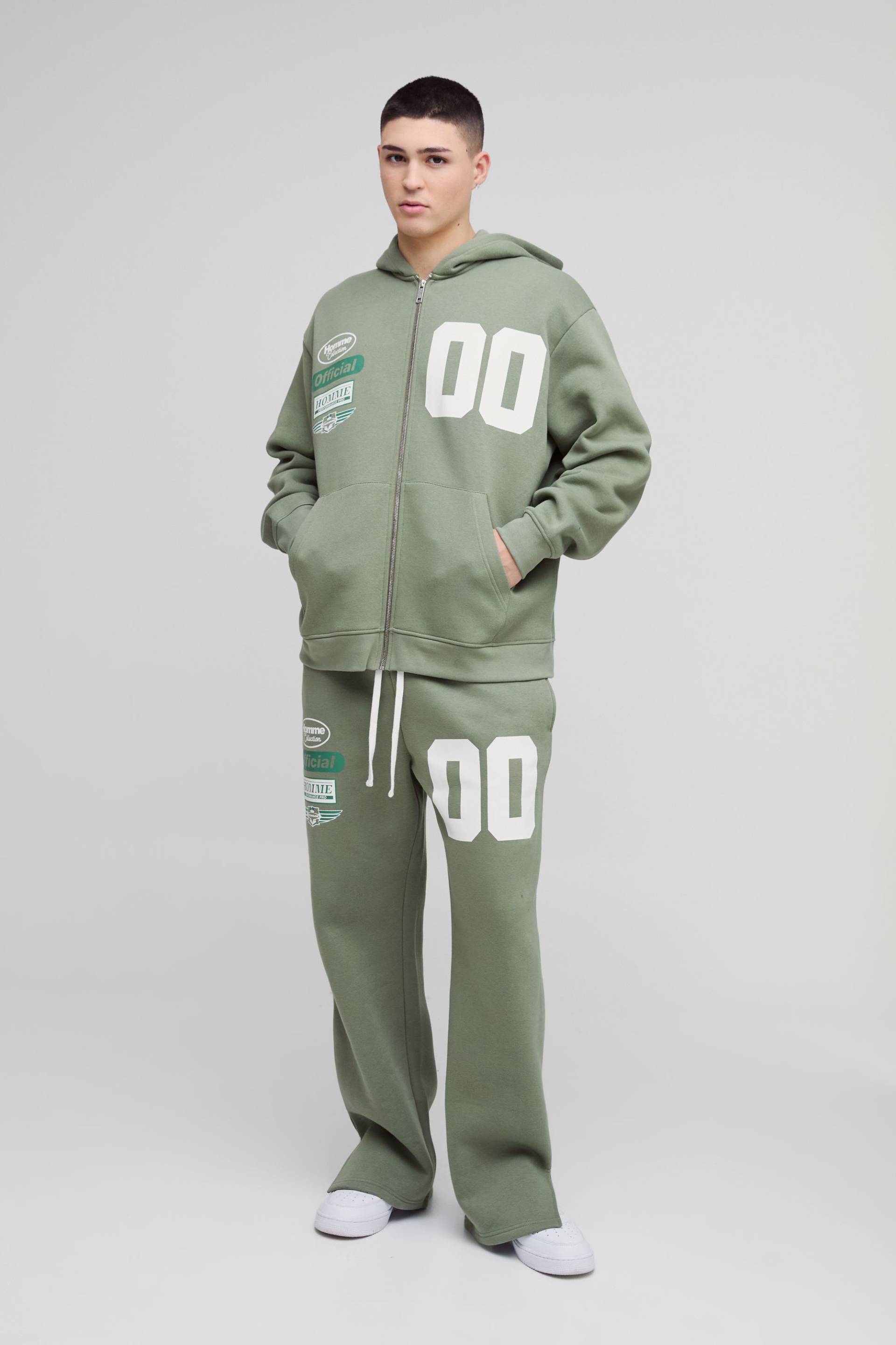 330g Oversize Official Trainingsanzug mit Kapuze und Reißverschluss - Khaki - XS, Khaki von boohooman