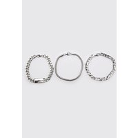 3er-Pack Armbänder - Silber - ONE SIZE, Silber von boohooman