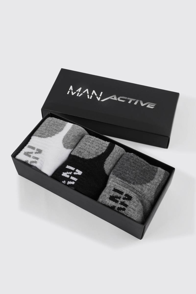 3er-Pack Man Active Trainer-Socken mit Geschenkbox - Mehrfarbig - ONE SIZE, Mehrfarbig von boohooman