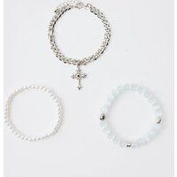 3er-Pack Perlen-Armbänder - Weiß - ONE SIZE, Weiß von boohooman