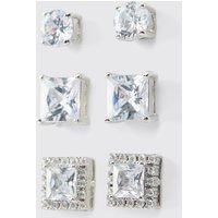 3er-Pack Strass-Ohrringe - Silber - ONE SIZE, Silber von boohooman