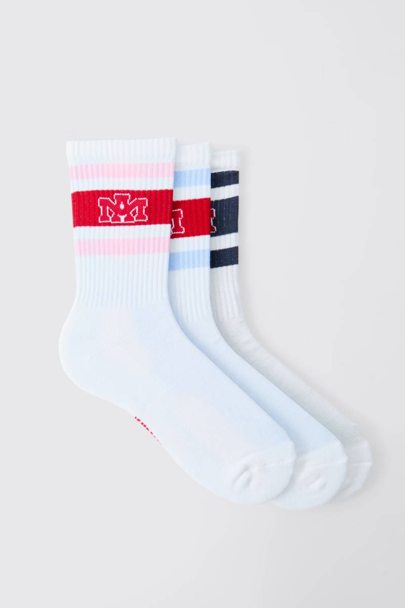 3er-Pack gestreifte Jacquard Sportsocken mit Official Man Etikett 3er-Pack gestreifte Jacquard Sportsocken mit Official Man Etikett von boohooman