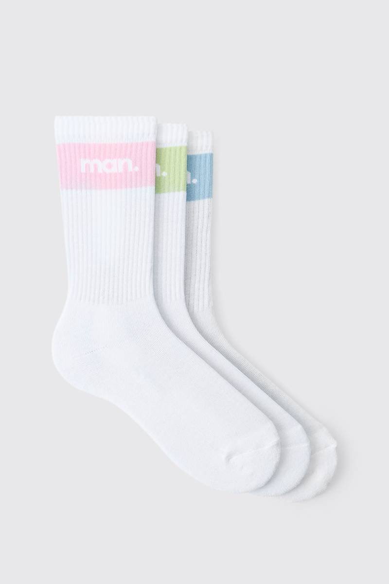 3er-Pack gestreifte Sportsocken mit Man-Print von boohooman