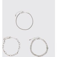 3er-Pack silberne Armbänder von boohooman
