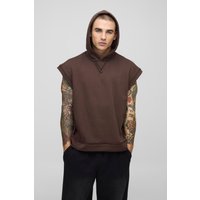 Ärmelloser kastiger Oversize Hoodie mit rohem Saum - Braun - XL, Braun von boohooman