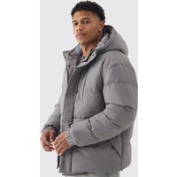 Anthrazitfarbene Official Steppjacke mit Kapuze - Grau - M, Grau von boohooman