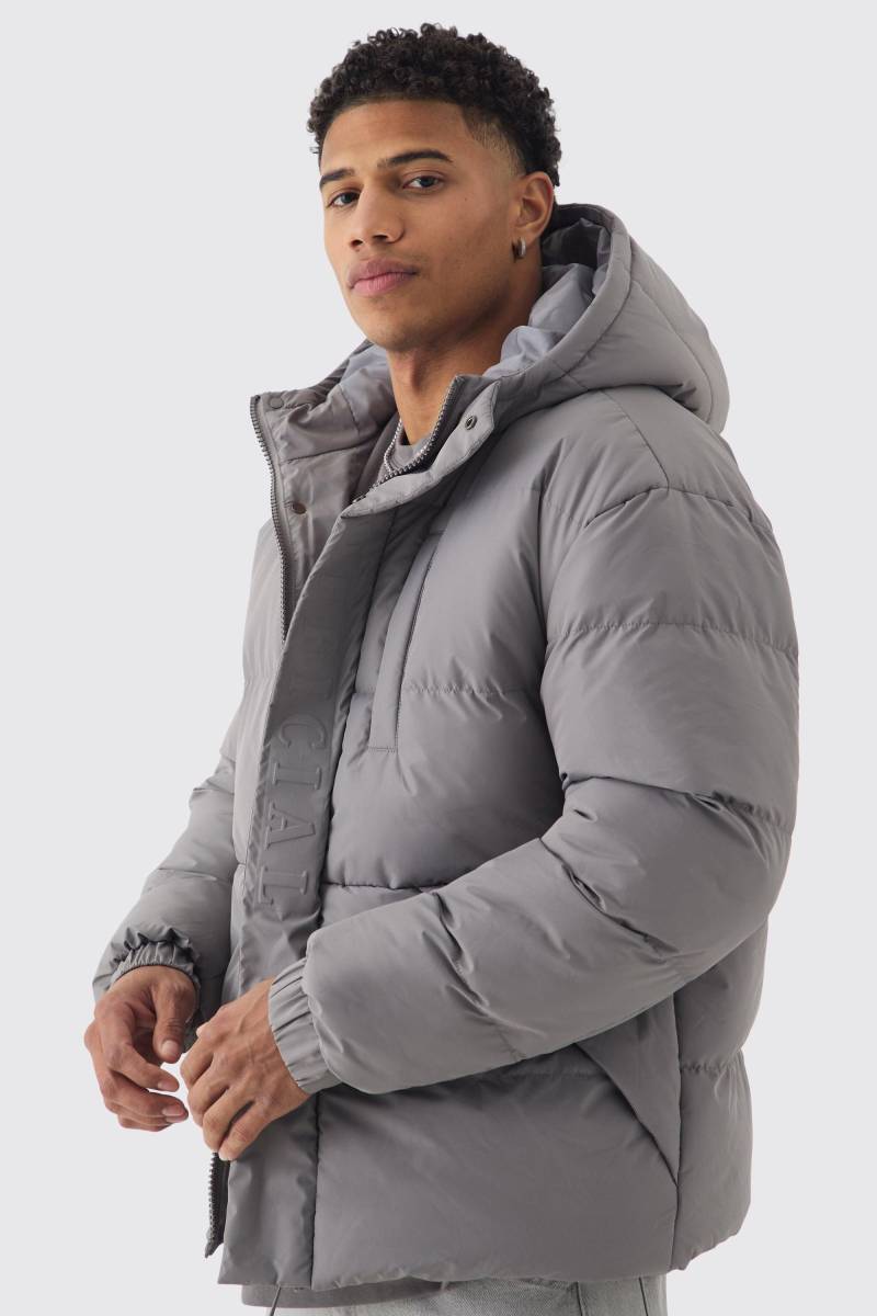 Anthrazitfarbene Official Steppjacke mit Kapuze von boohooman