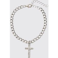 Armband mit Strass-Kreuz Anhänger - Silber - ONE SIZE, Silber von boohooman