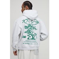 Grauer Oversize Hoodie mit Bonsai-Print - XS, Grau von boohooman