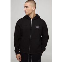 Kastiger Oversize Hoodie mit M Stern Print und Reißverschluss - Schwarz - XS, Schwarz Kastiger Oversize Hoodie mit M Stern Print und Reißverschluss - Schwarz - XS, Schwarz von boohooman