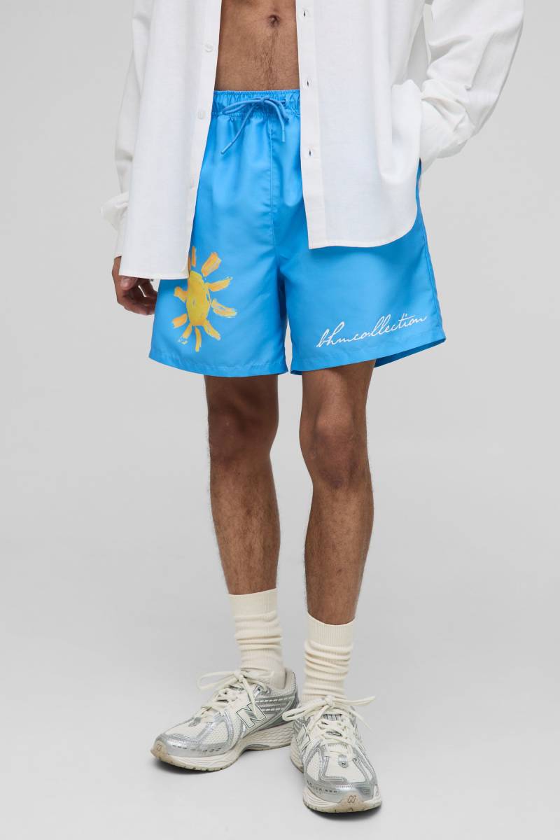 Badehose mit Sonnen-Print - Blau - XS, Blau Badehose mit Sonnen-Print - Blau - XS, Blau von boohooman