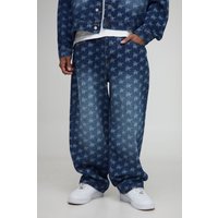 Lockere Jeans mit Monogram - Blau - 36R, Blau von boohooman