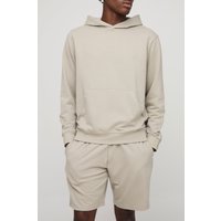 Basic Hoodie und lockere Jersey-Shorts - light khaki - XS, light khaki von boohooman
