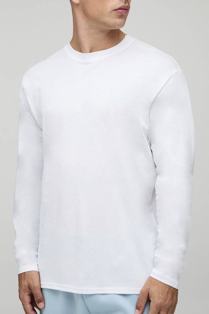 Langärmliges Basic Rundhals T-Shirt - Weiß - M, Weiß Langärmliges Basic Rundhals T-Shirt - Weiß - M, Weiß von boohooman