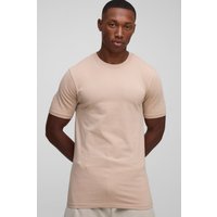 Basic Muscle-Fit Rundhals T-Shirt - Braun - XL, Braun von boohooman