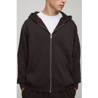 Basic Hoodie mit Reißverschluss - Braun - S, Braun von boohooman