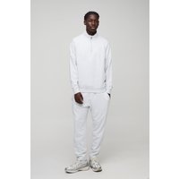 Basic Sweatshirt mit 1/4 Reißverschluss & lockere Jogginghose - Grau - L, Grau von boohooman