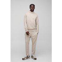 Basic Sweatshirt mit 1/4 Reißverschluss & lockere Jogginghose - Grau - M, Grau von boohooman