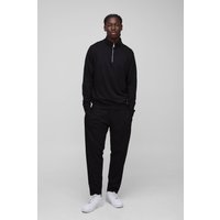 Basic Sweatshirt mit 1/4 Reißverschluss & lockere Jogginghose - Schwarz - XS, Schwarz von boohooman