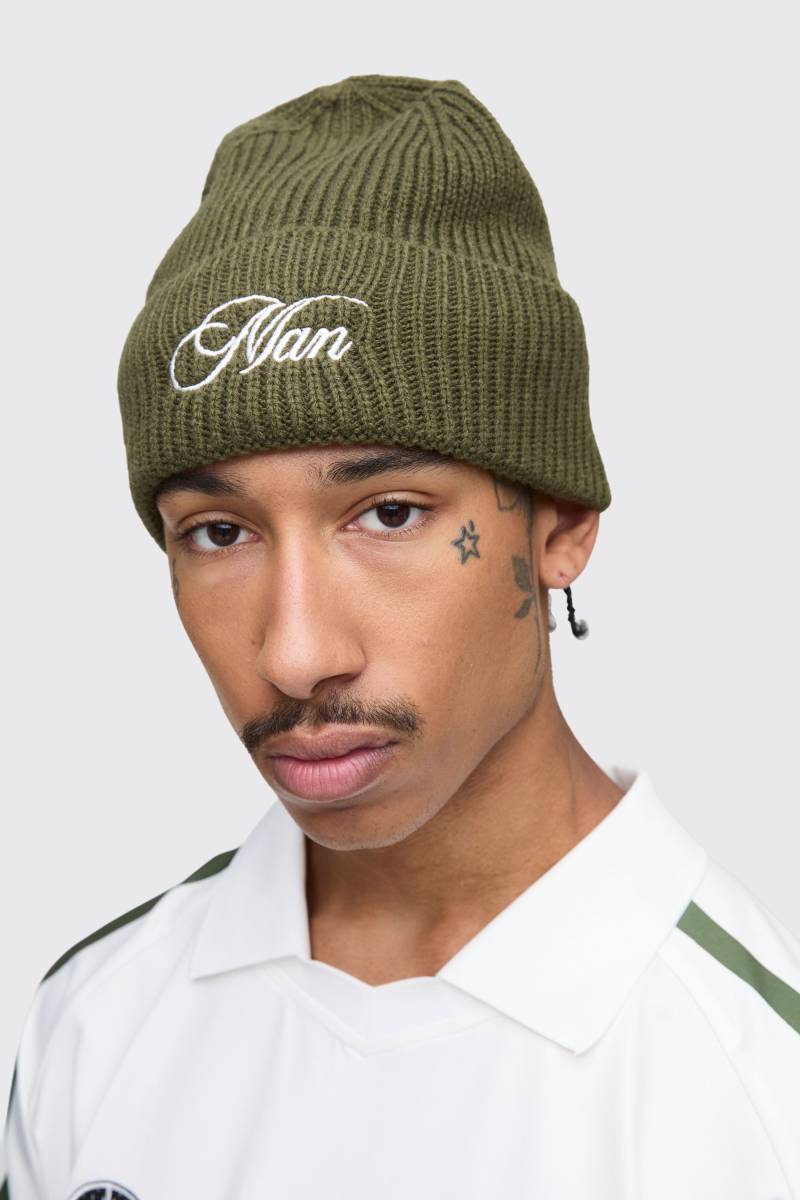 Beanie mit MAN-Stickerei - Grün - ONE SIZE, Grün von boohooman