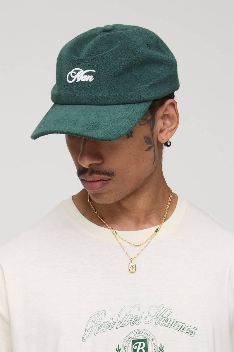 Bestickte Man Frottee-Kappe - Grün - ONE SIZE, Grün von boohooman