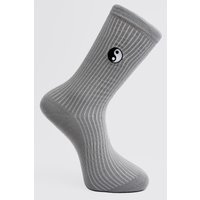 Bestickte Socken mit Yin & Yang Zeichen - Grau - One Size, Grau Bestickte Socken mit Yin & Yang Zeichen - Grau - One Size, Grau von boohooman