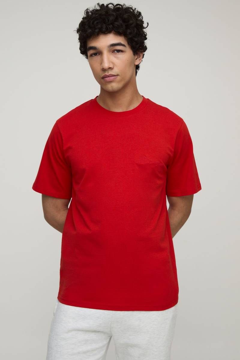 Besticktes BM Signature Rundhals T-Shirt - Rot - XL, Rot von boohooman