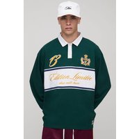 Besticktes Oversize Rugby-Poloshirt - Grün - M, Grün von boohooman