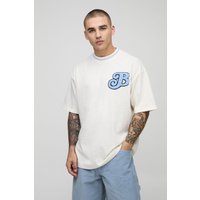 Besticktes Oversize T-Shirt - Ecru - XS, Ecru Besticktes Oversize T-Shirt - Ecru - XS, Ecru von boohooman