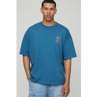 Besticktes T-Shirt mit Acid-Waschung - Petrol - L, Petrol Besticktes T-Shirt mit Acid-Waschung - Petrol - L, Petrol von boohooman