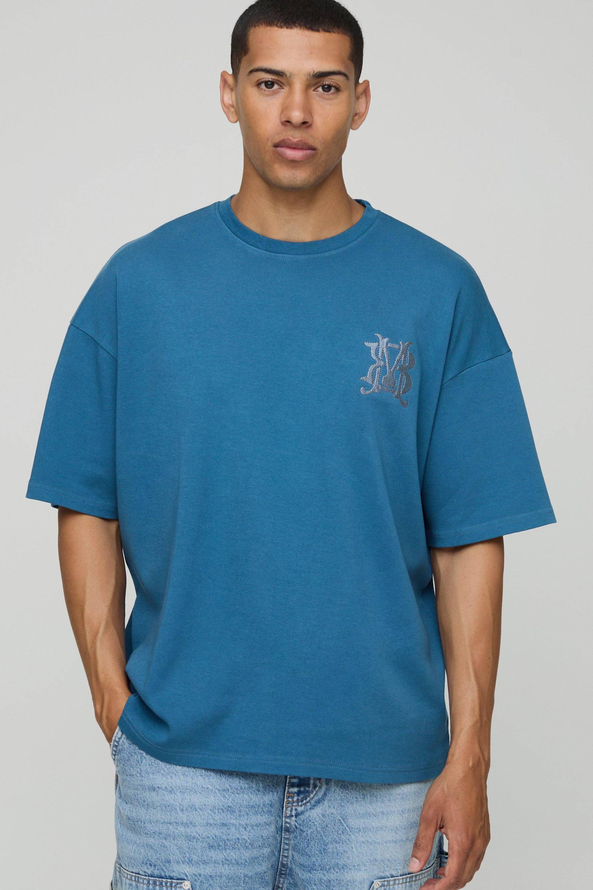 Besticktes T-Shirt mit Acid-Waschung - Petrol - L, Petrol Besticktes T-Shirt mit Acid-Waschung - Petrol - L, Petrol von boohooman