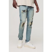 Biker Rip & Repair Stonewash Skinny Jeans mit Reißverschluss - 30R, stonewash von boohooman
