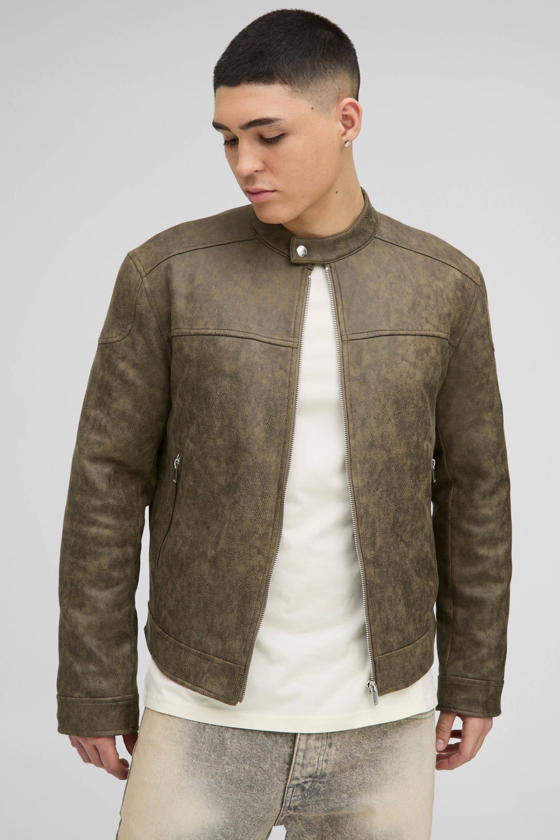Bikerjacke aus Wildleder-Imitat - Grün - XS, Grün Bikerjacke aus Wildleder-Imitat - Grün - XS, Grün von boohooman