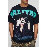 Schwarzes Oversize T-Shirt mit lizenziertem Aaliyah Print - XS, Schwarz von boohooman